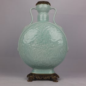 A Exquisite Powder Blue Inlaid Copper Glaze Dragon Pattern Vase