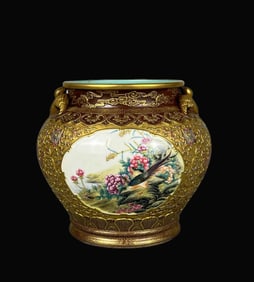 Enamel Carved Painted Gold Flower and Bird Pattern Vat