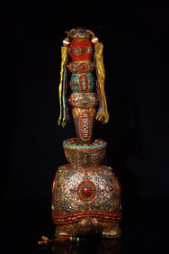 A Exquisite Meteorite Carved Inlaid Dzi bead Gems Tortoise Ornament