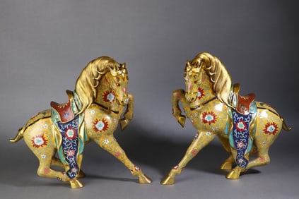 A Exquisite A pair of Cloisonne Horses