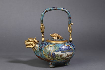 A Exquisite Cloisonne Landscape Pattern Dragon-Head Ewer