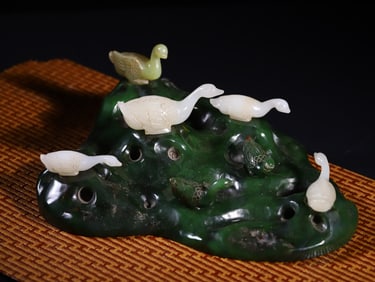 A Set of Rare Hetian Jade Swan Lake Ornaments
