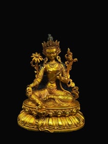 A Rare Gilt Bronze White Tara