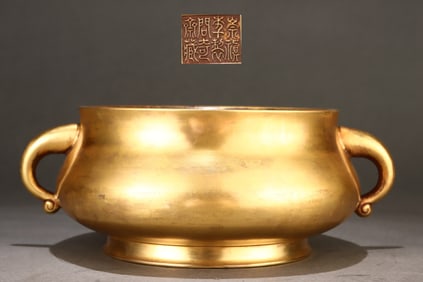 Gilt Red Copper Dragon-Ears Censer