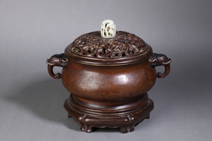 A Exquisite Bronze Body Elephant-Ear Censer
