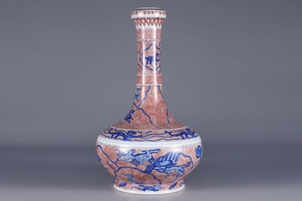 A Exquisite Blue and White Underglaze-Red Auspicious Beast Pattern Vase