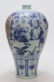A Exquisite Blue and White Character and Story Pattern Vase