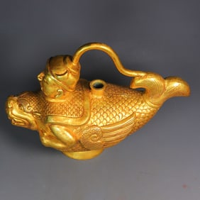 A Rare Gilt Bronze Merfolk-Shaped Ewer