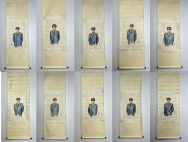 A Set of Chinese Vertical Scroll Ink Paintings of Figures on Paper