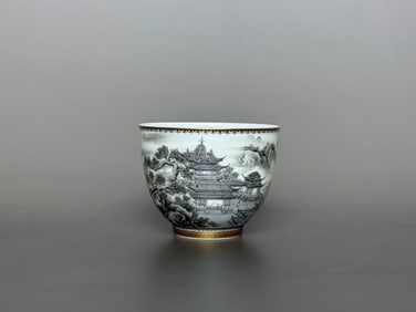 Ink Color Painted Gold Landscape Pattern Cup