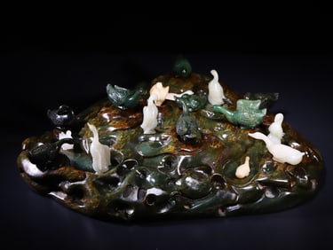 A Set of Rare Hetian Jasper Swan Ornaments