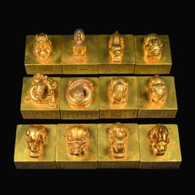 A set of Rare Gilt Bronze Twelve Zodiac Signs Seals