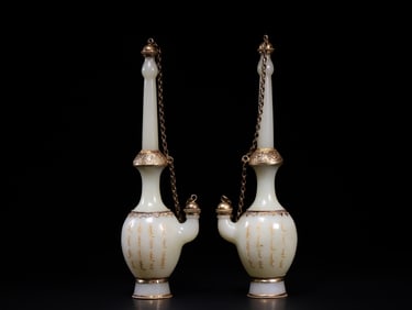 A Rare Hetian Jade Gilt Silver Pot