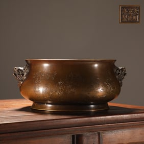 Bronze Body Figures Pattern Lion-Ears Censer