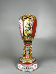 Enamel Carved Painted Gold Flower and Bird Pattern lampshade