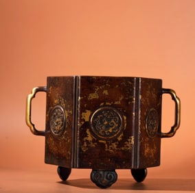 A Exquisite Red Copper Sprinkled Gold Double-Ear Censer