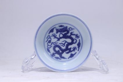 A Rare Blue and White Dragon Pattern Plate