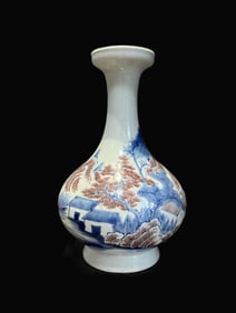 A Exquisite Blue and White Underglaze-Red Landscape Pattern Vase