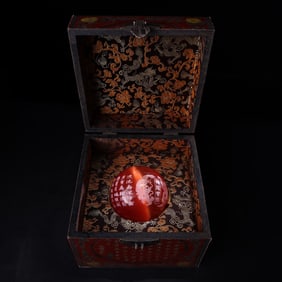 A Rare Cat's Eye Stone Carved Inscription Ball with an Imperial Poem by Emperor Qianlong