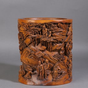 A Exquisite Boxwood Figure and Story Pattern Brush Pot