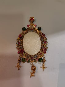A Exquisite Filigree Gilt Silver Inlaid Hotan Jade Pendant