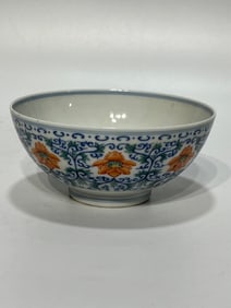 A Rare Blue and White Iron-Red Lotus Pattern Bowl