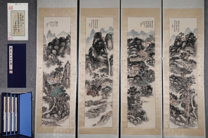 A Set of Chinese China Ink Painting of Landscape on Paper