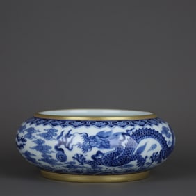 A Exquisite Blue and White Painted Gold Dragon and Phoenix Pattern Brush Washer