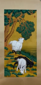 A Chinese Ink Painting of Sheep on Silk