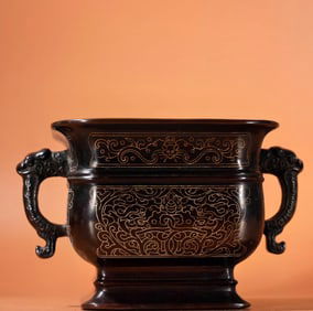 A Exquisite Red Copper Silver-Inlaid Censer