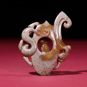 A Rare Hetian Jade Chi Dragon Chicken Heart Pendant
