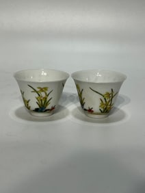 A pair of Rare Famille-Rose Flower Pattern Cup with Poem