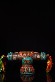 A Exquisite Meteorite Carved Inlaid Dzi bead Ornament