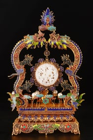A Exquisite Filigree Gilt Bronze Hotan Jade Ornament