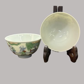 A pair of Rare Doucai Figures Pattern Cup