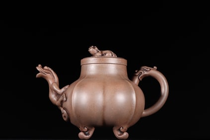 A Exquisite Purple Sands Auspicious Beast Ewer