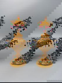 A pair of Rare Wire inlay Technique Censer PagodaOrnament