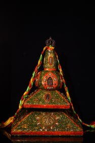 A Exquisite Meteorite Cloisonne Inlaid Gems Dzi bead Pagoda