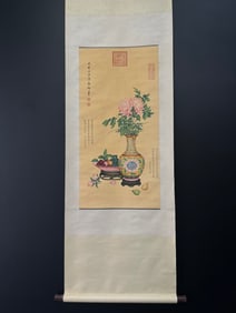 A Chinese Vertical Scroll Ink Flower Painting on Silk