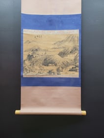A Chinese Vertical Scroll Ink Painting of Landscape on Paper