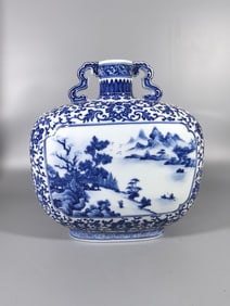 A Exquisite Blue and White Lotus and Landscape Pattern Vase