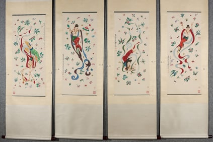 A Set of Chinese Vertical Scroll China Ink Painting of Figures on Paper