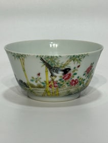 A Rare Famille-Rose Flower and Bird Pattern Cup