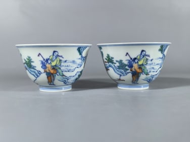 A pair of Exquisite Doucai Figures Pattern Cup