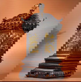 A Exquisite Red Copper Gilt Pavilion Censer