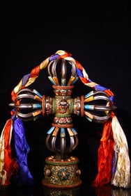 A Exquisite Thogchag Inlaid Gems Dzi bead Ornament