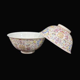 A Exquisite A pair of Famille-Rose Bat Pattern Bowls