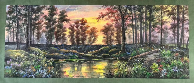 A Chinese China Ink Painting of Landscape on Paper