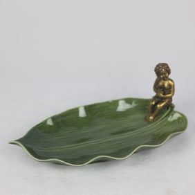 A Exquisite Green Glazed Inlaid Copper Figure Plate