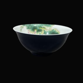 A Exquisite Blue Glaze Interior Enamel Flower and Fish Pattern Bowl